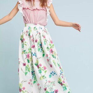 M.D.S. Stripes Floral Print Midi Length Skirt